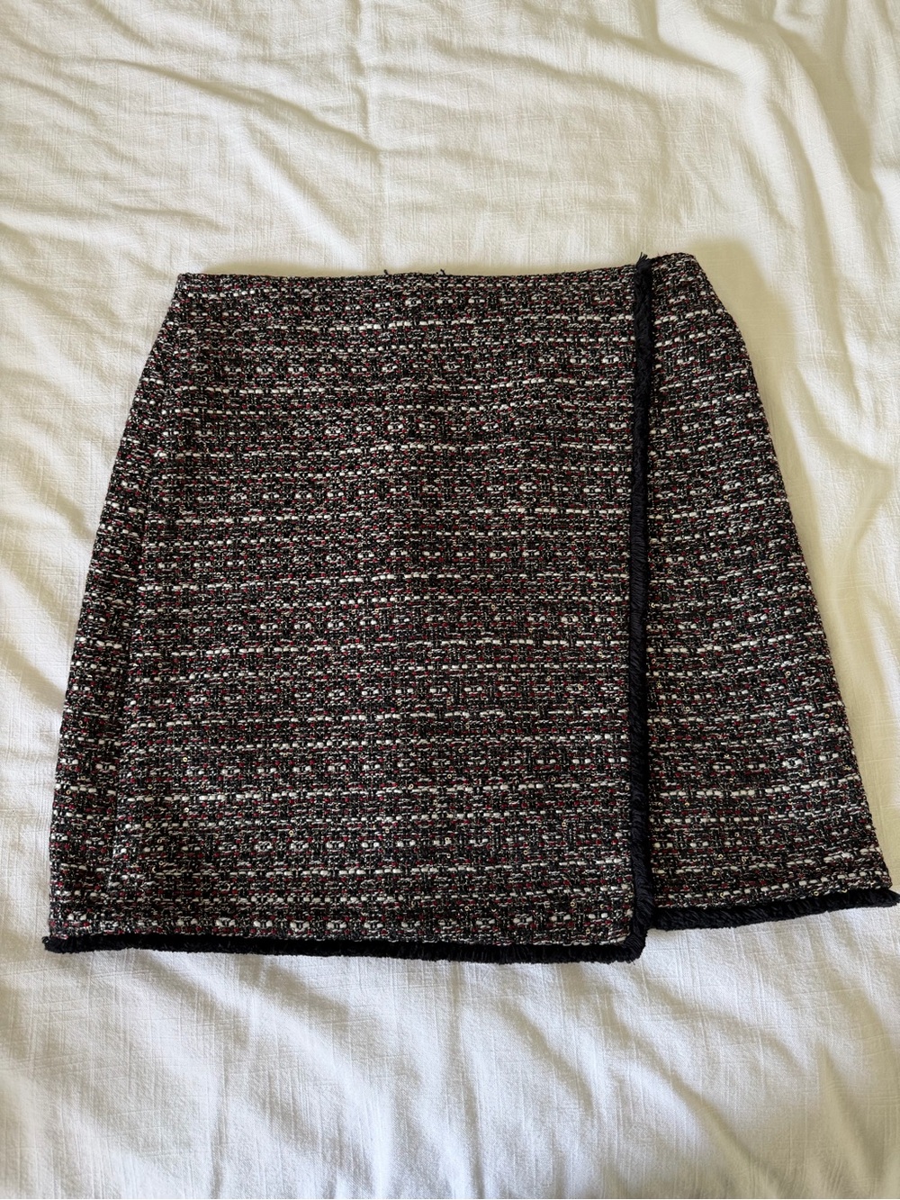 LOFT Tweed Mini Skirt in Black and Burgundy Blend